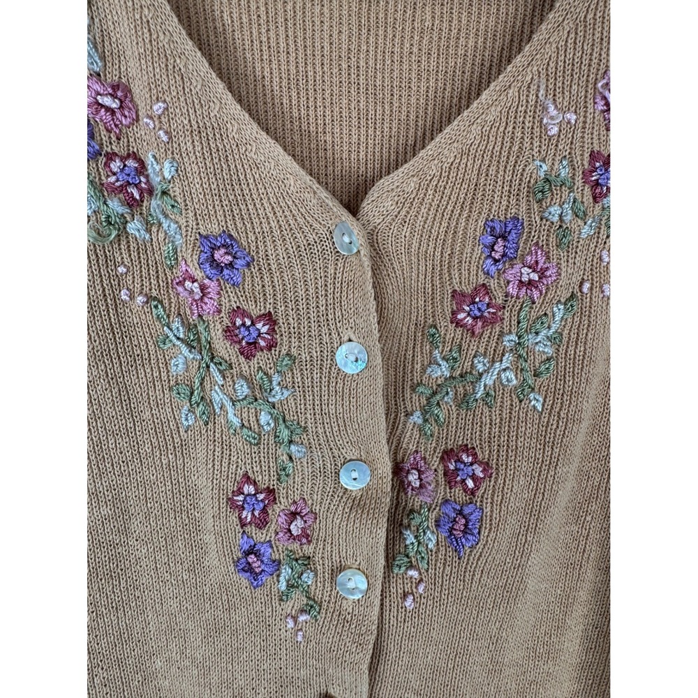 Floral Embroidered Cardigan Sweater Knit Top Short Sleeve S Preppy Grandma - Picture 6 of 12